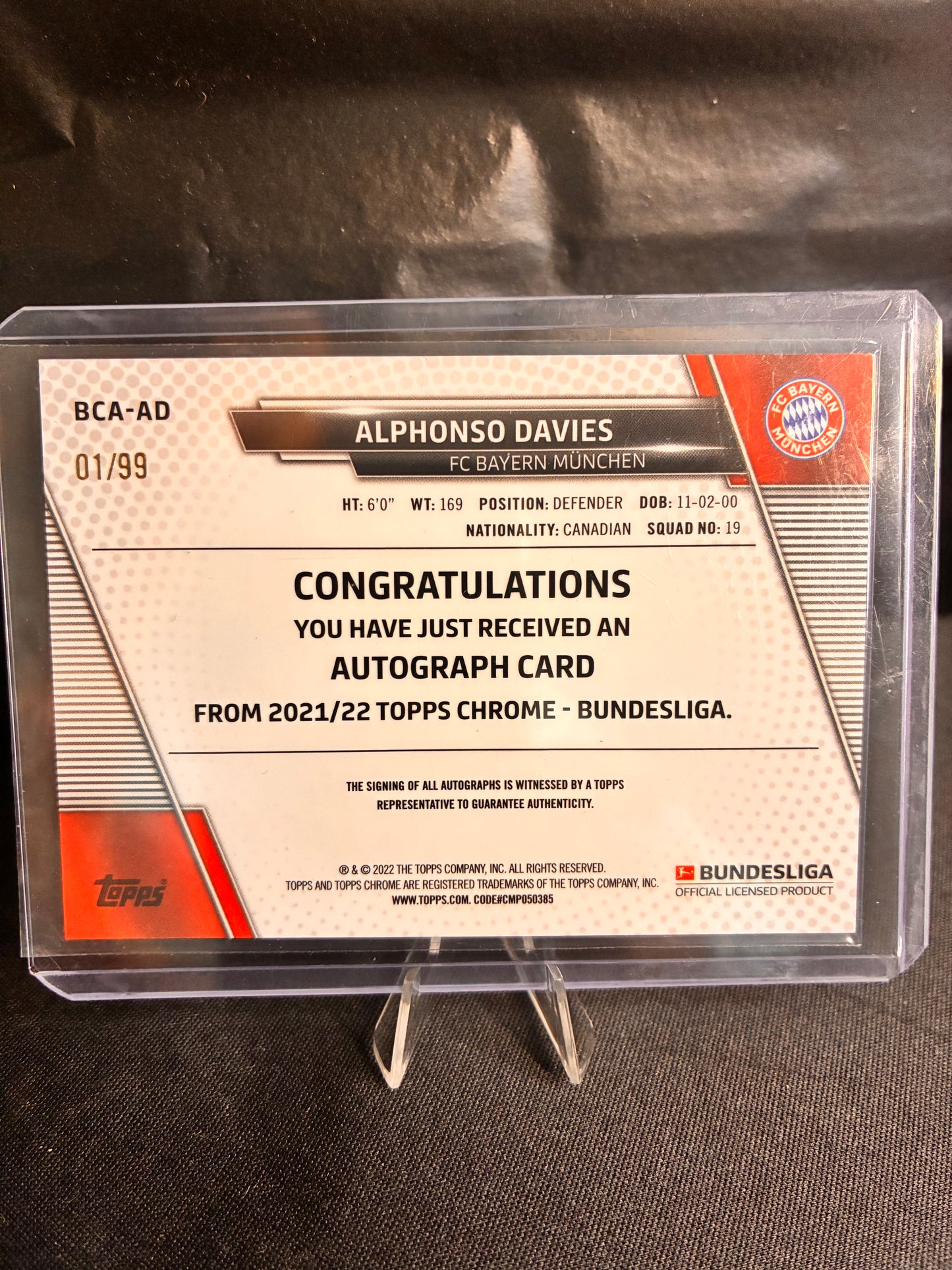 Topps® Alphonso Davies /99 AUTOGRAMM | TOPPS CHROME BUNDESLIGA 21/22