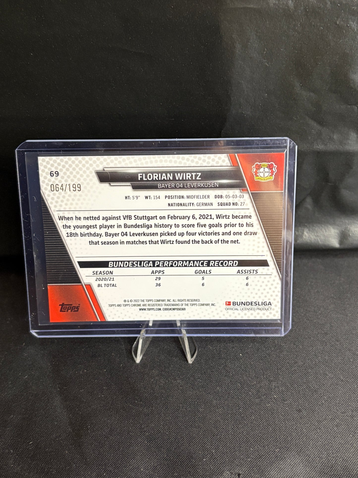 Topps® Florian Wirtz /199 | TOPPS CHROME BUNDESLIGA 21/22